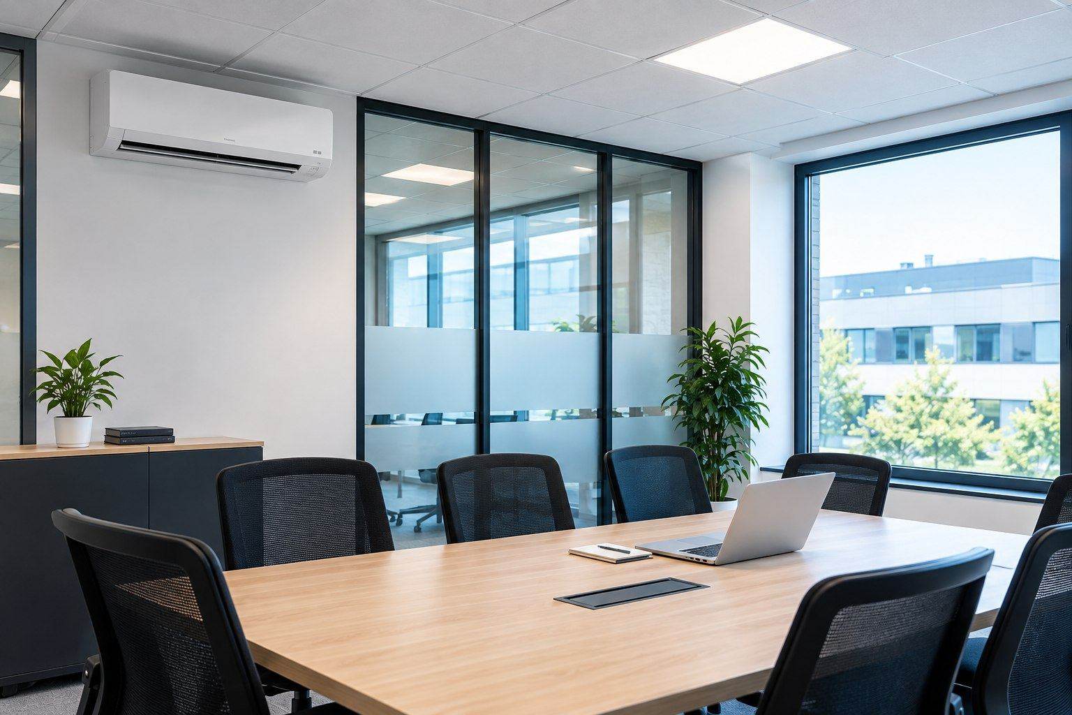 Exemple d'unité murale de climatisation réversible installée dans un espace professionnel